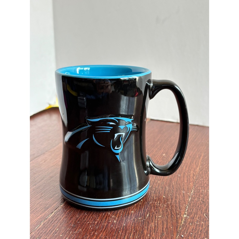 Carolina Panthers NFL Boelter Brands 14oz Relief Black Blue Ceramic Coffee‎ Mug